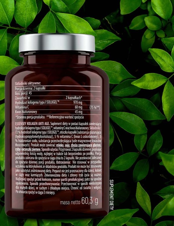 Etykieta Essensey Kolagen Anti Age – skład, dawkowanie i wartości odżywcze produktu
