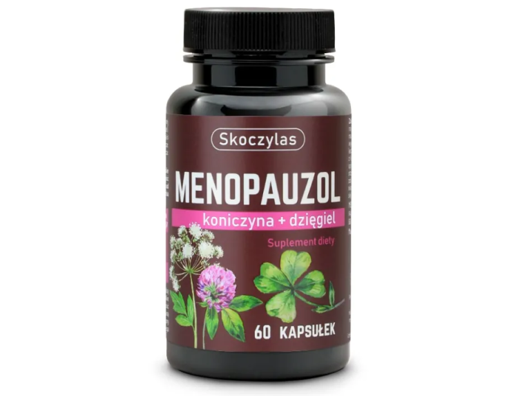 Skoczylas MENOPAUZOL  czerwona koniczyna + dzięgiel (Menopauza) dla kobiet 60 kapsułek wspiera równowagę hormonalną i dolegliwości związane z menopauzą
