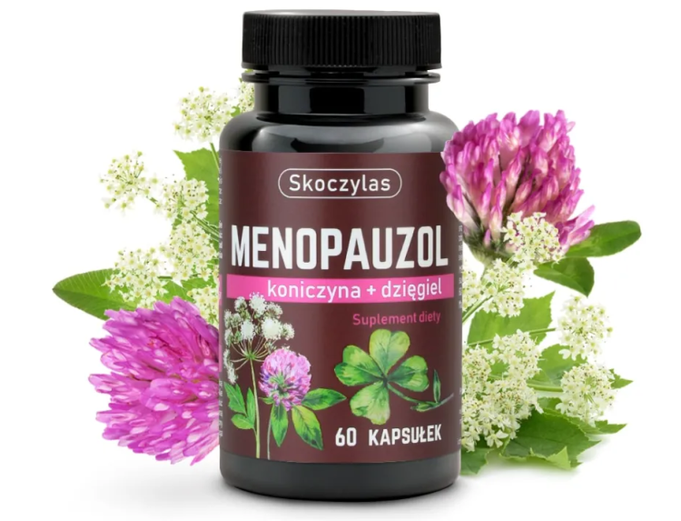 Skoczylas MENOPAUZOL  czerwona koniczyna + dzięgiel (Menopauza) dla kobiet 60 kapsułek wspiera równowagę hormonalną i dolegliwości związane z menopauzą