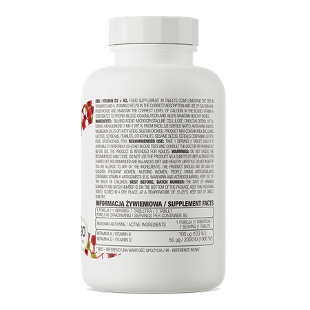 OstroVit Witamina D3 + K2   90 tabletek wspiera odporność wzmacnia kości i zęby