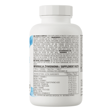 OstroVit Witamina B Complex - kompleks witamin z grupy B 90 tabletek  wspiera układ nerwowy