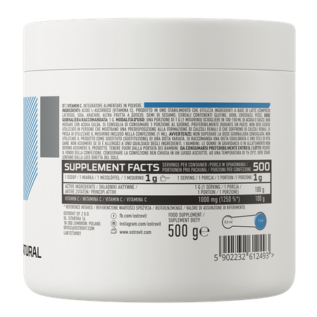 OstroVit Witamina C 1000 mg Naturalny smak proszek (500 g) 500 porcji wspiera odporność