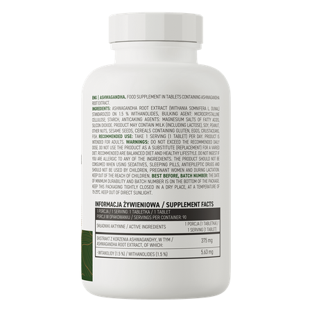 OstroVit Ashwagandha 90 tabletek VEGE wspiera odporność na stres, dodaje energii