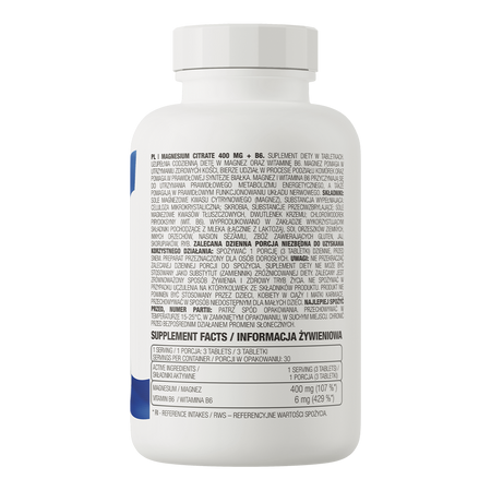 OstroVit Cytrynian Magnezu 400 mg + B6 90 tabletek wspiera układ nerwowy
