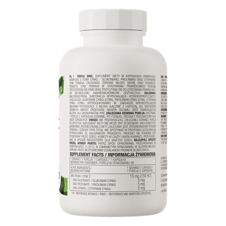 OstroVit Triple Zinc (Cynk) 90 kapsułek wspiera odporność, skórę, włosy i paznokcie