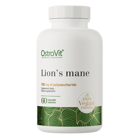 OstroVit Soplówka Jeżowata (Lion's mane) 60 kapsułek VEGE wspiera  układ nerwowy, pokarmowy, pamięć i koncentrację