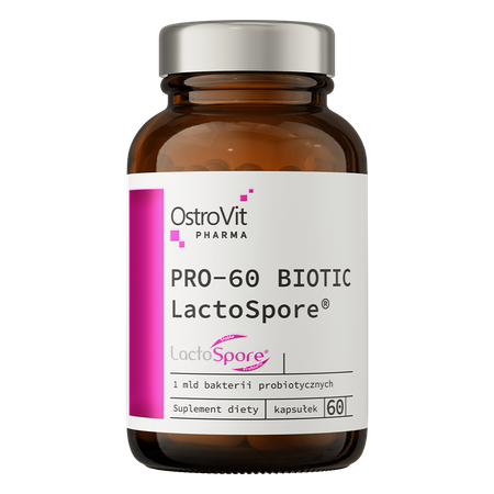 OstroVit PRO-60 BIOTIC LactoSpore®  (Probiotyk) 60 kapsułek Wspiera równowagę mikroflory jelitowej