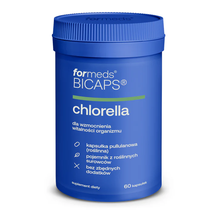 Formeds BICAPS chlorella 60 kapsułek Vege wege wspomaga wspiera pracę wątroby oraz naczyń krwionośnych, ma działanie detoksykacyjne