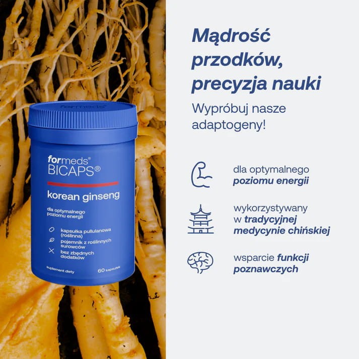Formeds BICAPS korean ginseng  (żeń-szeń koreański) 60 kapsułek Vege wege wspomaga wspiera dobre samopoczucie dodaje energii