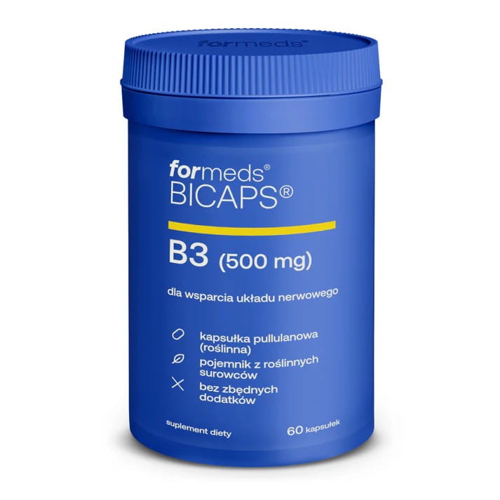 Formeds BICAPS B3 - niacyna, kwas nikotynowy - 60 kapsułek Vege wege wspomaga wspiera układ nerwowy