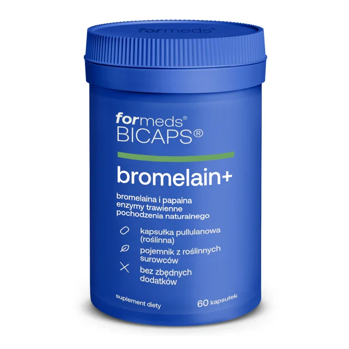 Formeds  BICAPS bromelain+  (enzymy trawienne - bromelaina, papaina) 60 kapsułek Vege wege wspomaga wspiera układ krążenia, trawienie