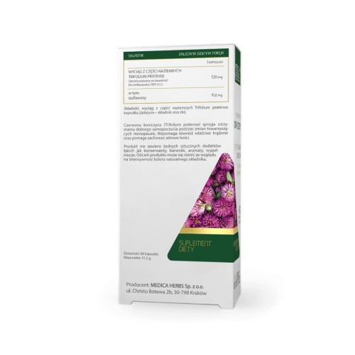 Medica Herbs Czerwona Koniczyna – skład, 8% izoflawonów i DER 15:1 na opakowaniu