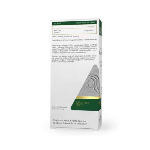 Medica Herbs Biotyna – skład i zawartość 2,5 mg D-biotyny na opakowaniu