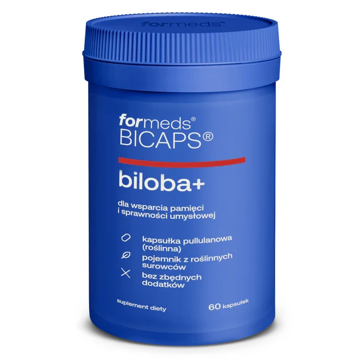 Formeds  BICAPS biloba+ (Miłorząb japoński, żeń-szeń) 60 kapsułek Vege wspiera pamięć i sprawność umysłową