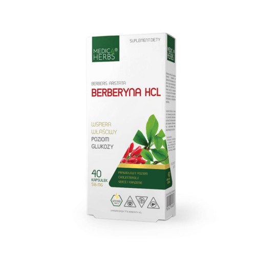 Medica Herbs Berberyna HCl, 40 kapsułek, suplement diety z wyciągiem z korzenia berberysu