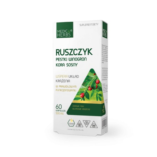 Medica Herbs Ruszczyk, Pestki Winogron, Kora Sosny, 500 mg, 60 kapsułek