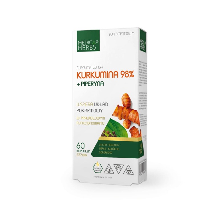 Medica Herbs Kurkumina 98% + Piperyna, 60 kapsułek