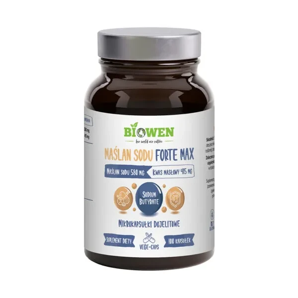 Biowen Maślan Sodu Forte Max 580 mg 100 kapsułek dojelitowych Vege wspiera trawienie i zdrowie jelit