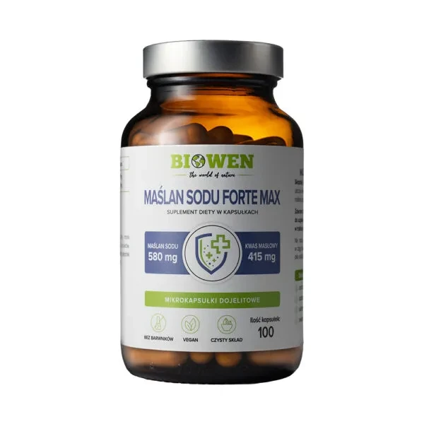 Biowen Maślan Sodu Forte Max 580 mg 100 kapsułek dojelitowych Vege wspiera trawienie i zdrowie jelit