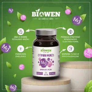 Biowen Cytrynian Magnezu 825 mg z witaminą B6 (P-5-P) 100 kapsułek Vege wspiera układ nerwowy