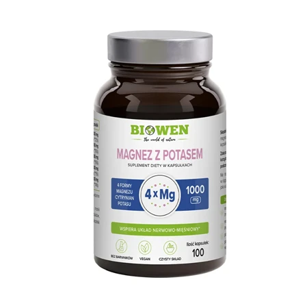 Biowen Magnez z Potasem 1000 mg (4 formy magnezu) 100 kapsułek Vege wspiera serce i układ nerwowy
