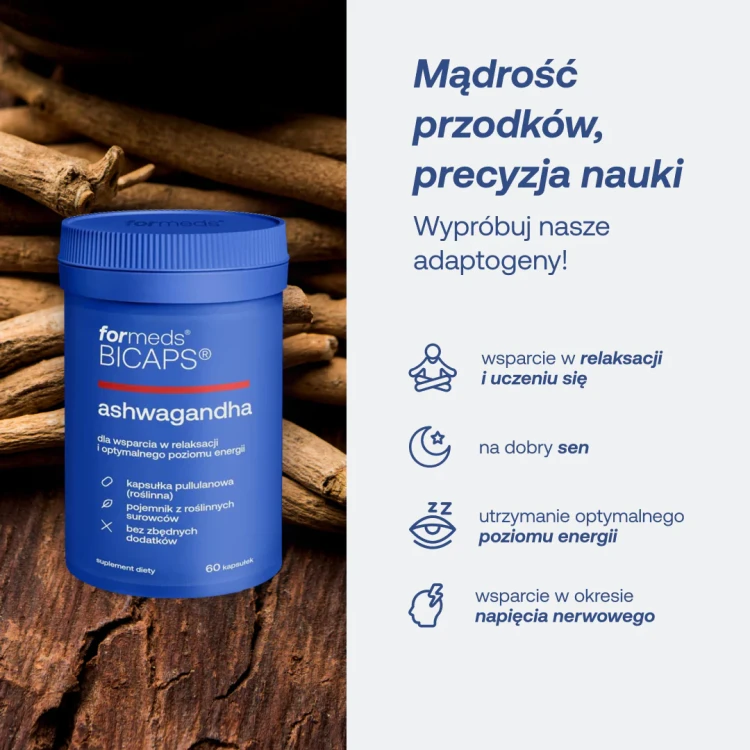 Formeds BICAPS ashwagandha - 60 kapsułek Vege wspiera odporność na stres, dodaje energii