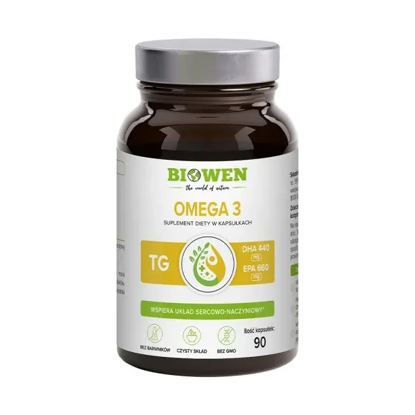 Biowen Omega 3 660 mg EPA, 440 mg DHA 90 kapsułek z olejem rybim wspiera układ sercowo-naczyniowy
