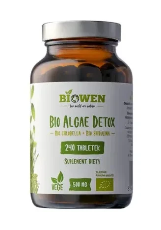 Biowen BIO Algae Detox 500 mg – 240 tabletek wspomaga redukcję tkanki tłuszczowej, ma działanie detoksykacyjne
