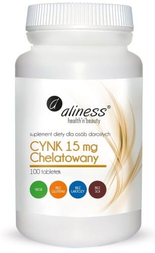 Aliness Cynk chelatowany 15 mg - 100 tabletek Vege wspiera odporność, skórę, włosy i paznokcie